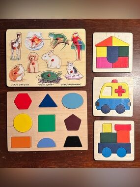 Collection of wooden puzzles for toddlers • kids